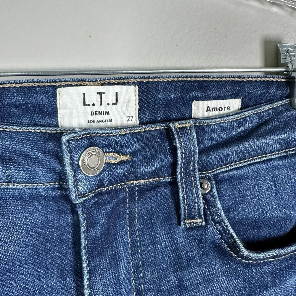 L.T.J.Denim Size 27 Amore High Rise Raw Hem Stretch Skinny Blue Jeans